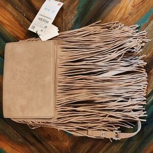 Zara Tan Fringe Crossbody Bag